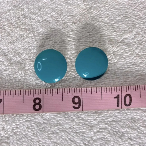 Vintage Teal Painted Round Metal Pierced Earrings - Picture 6 of 6